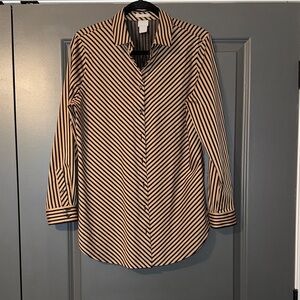 Chico's Beige and Black Diagonal Stripe Blouse
